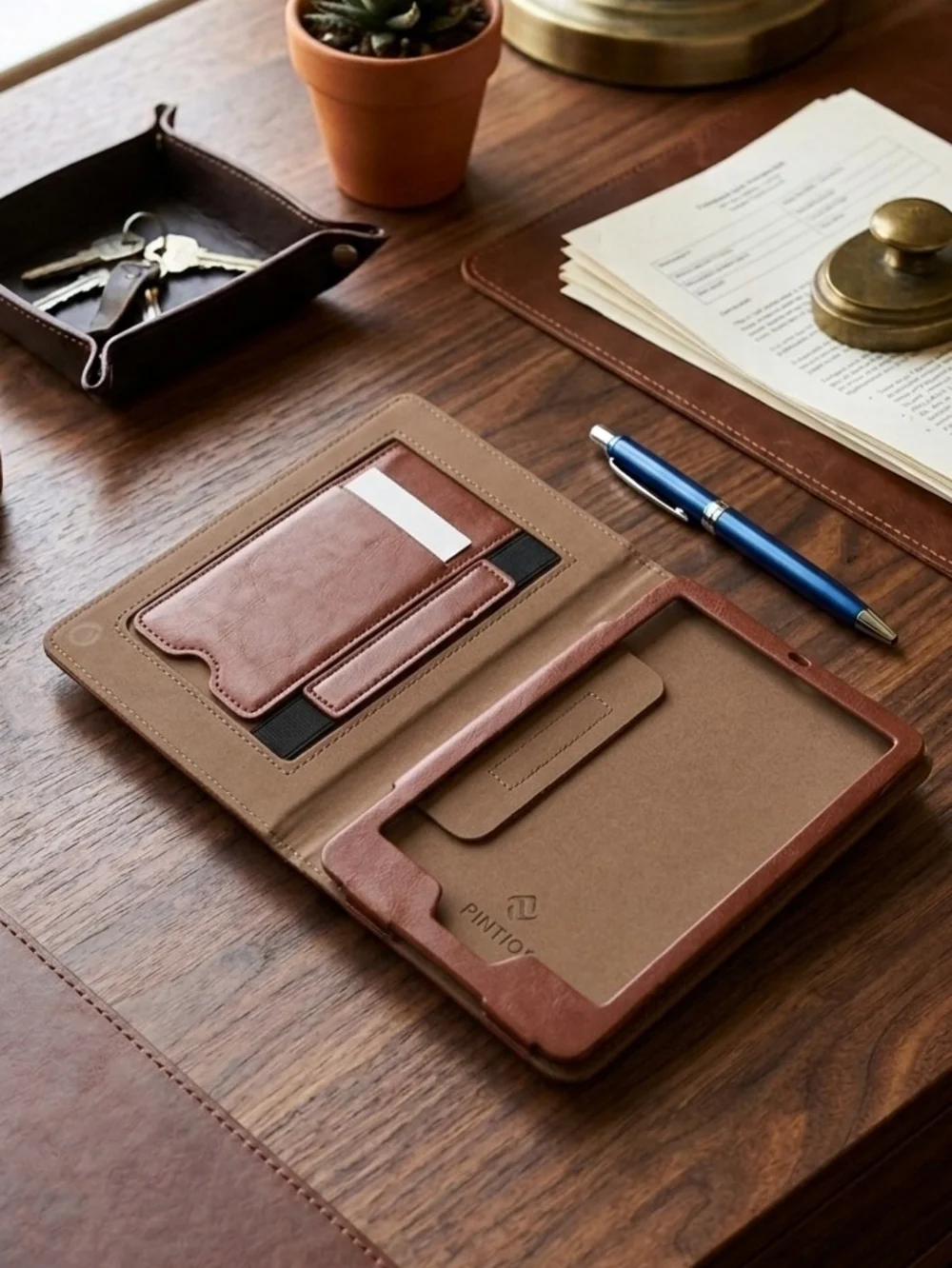 Premium Brown Faux Leather Tablet Case with embossed design